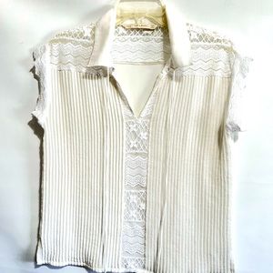 Zara Basic shirt sz S white cream with lace NWOT short sleeve.
